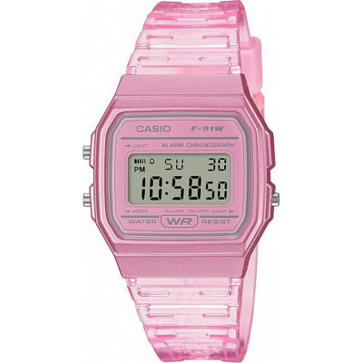Casio F‑91WS‑4EF Γυναικείο Ψηφιακό Ρολόι με Ροζ Καουτσούκ Λουράκι